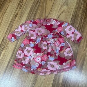 Room Seven Girls Dress Red Floral Corduroy Back Zipper Size 24 Months Vintage